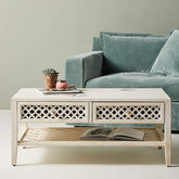 Maaya Bone Inlay Rectangular 2 Drawer Coffee Table White